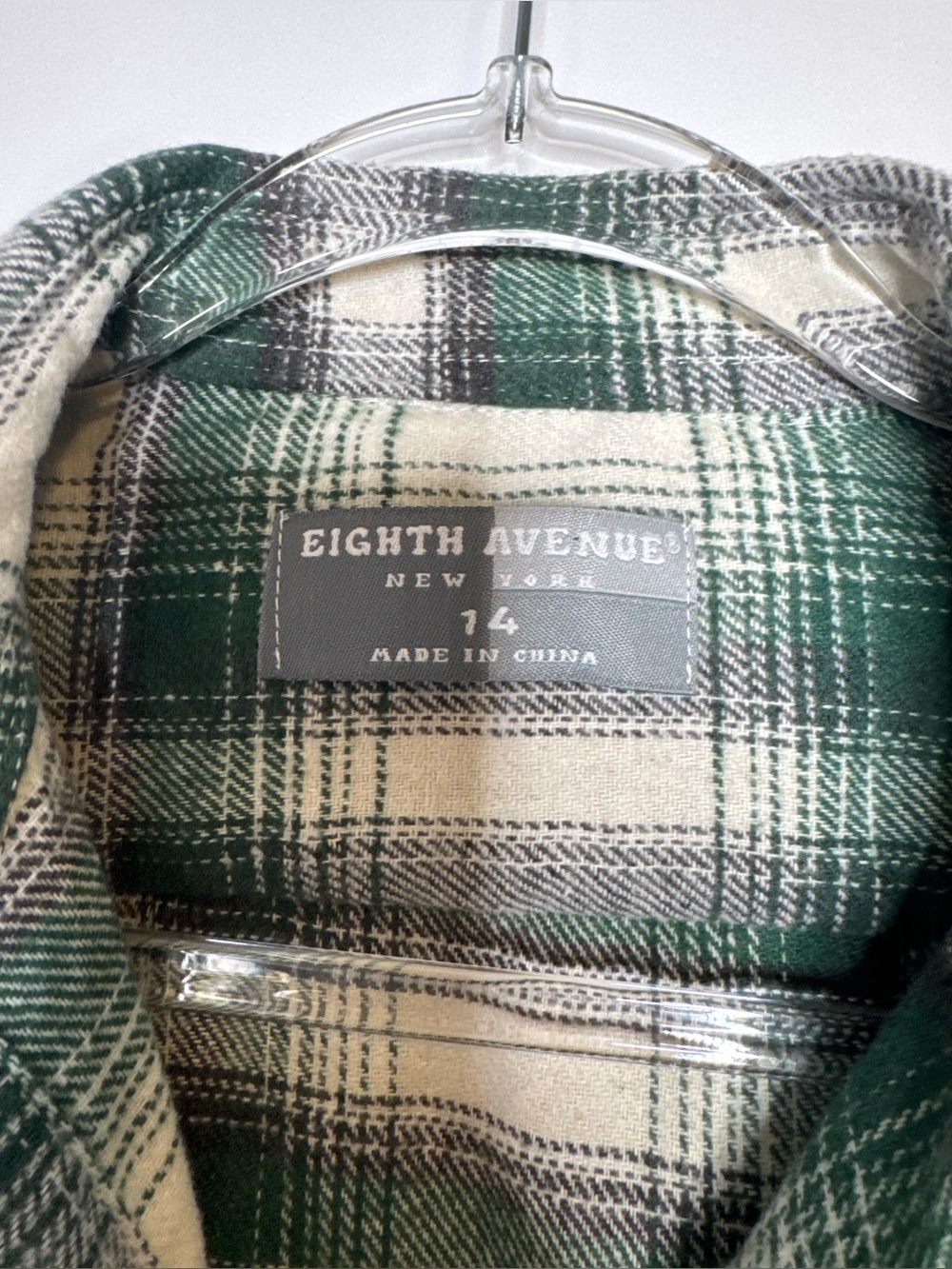 Eight Avenue Green Plaid Button-Up long sleeve Shirt size 14 cotton blend boxy - Picture 2 of 6